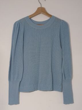 Margaret O'Leary Light Blue Knit Puff-Sleeve Sweater